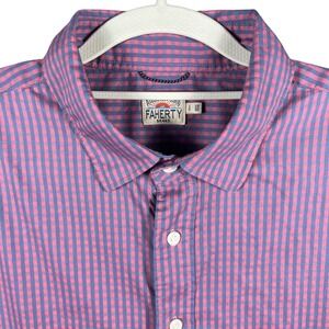 Faherty Brand Button Down Shirt Mens Large Pink Blue Gingham Long Sleeve